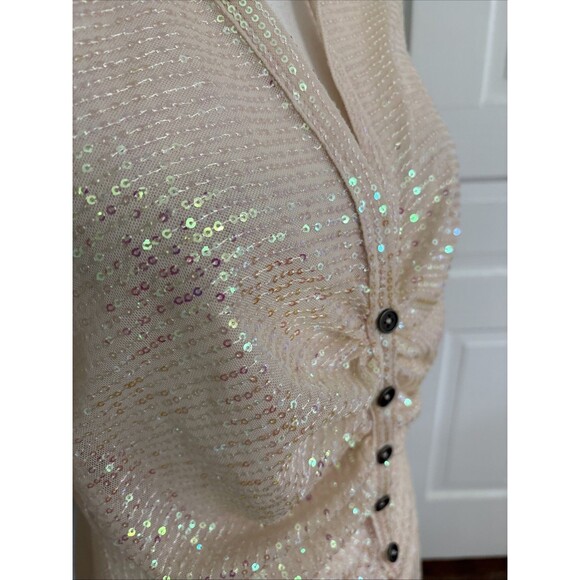FREE PEOPLE SEQUIN Champagne Dream Top Blouse Sheer Sparkle Holiday Large - Picture 2 of 5